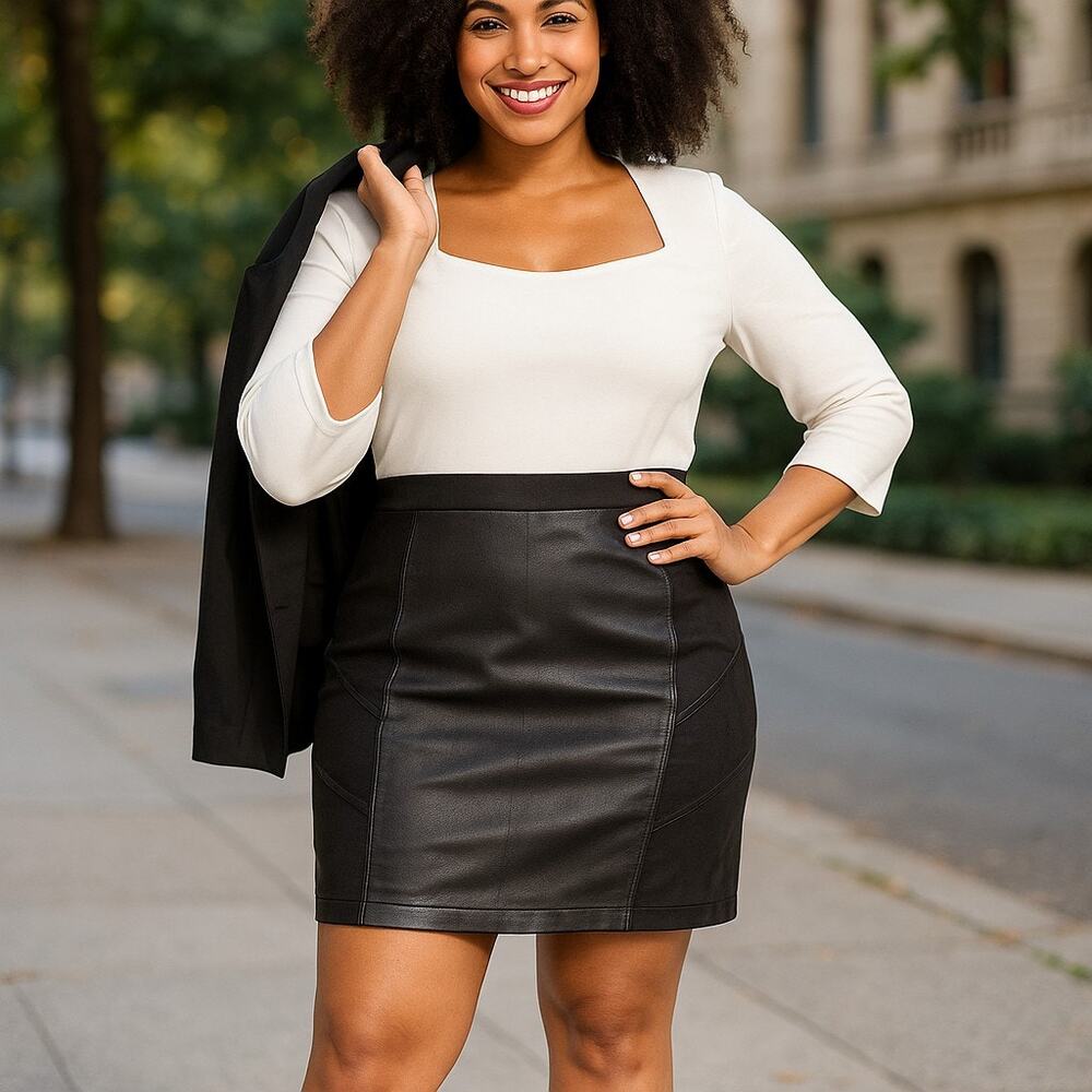 Lane Bryant Womens Pencil Skirt Leather Look Faux Accent Black Size 22